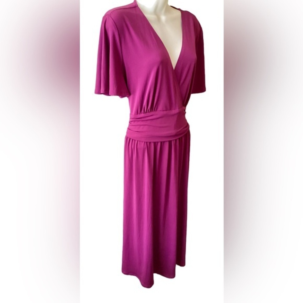 NWOT! Beautiful Susan Graver Pink Maroon Burgundy Spandex Knit Belted Dress Midi
